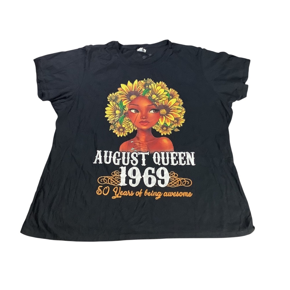 Port & Company T-Shirt Women 3XL Black August Queen 1969 Birthday Sunflower Tee